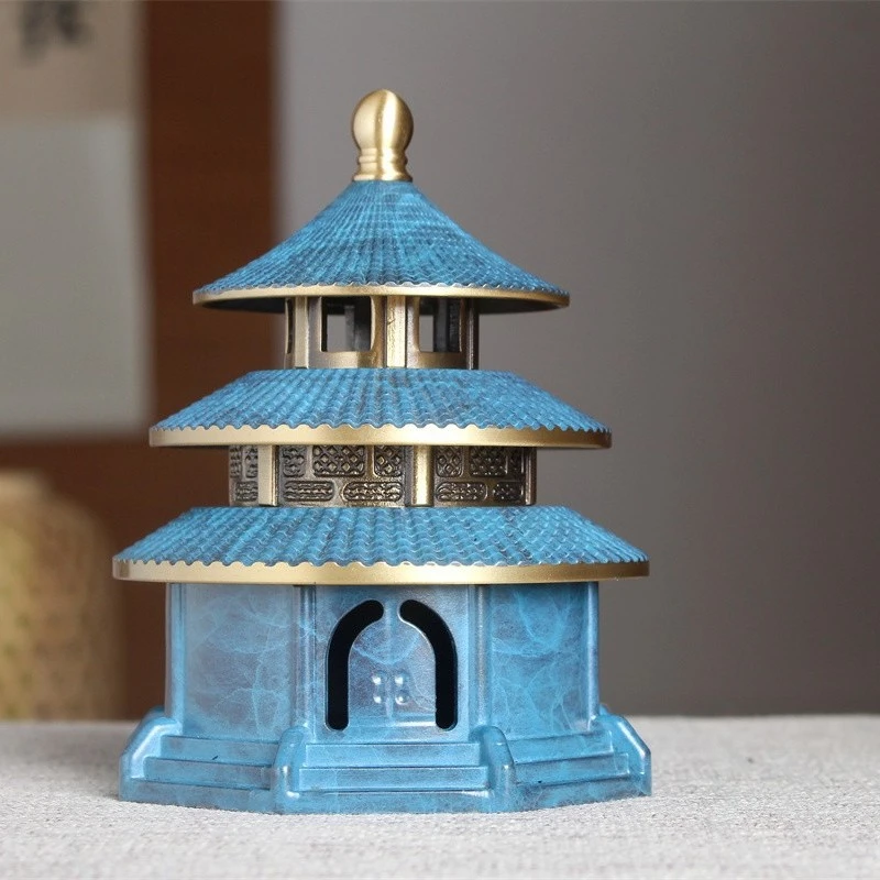 烧蓝天坛塔仿古纯铜摆件批发沉香南京博物院大明宣德炉香炉熏香