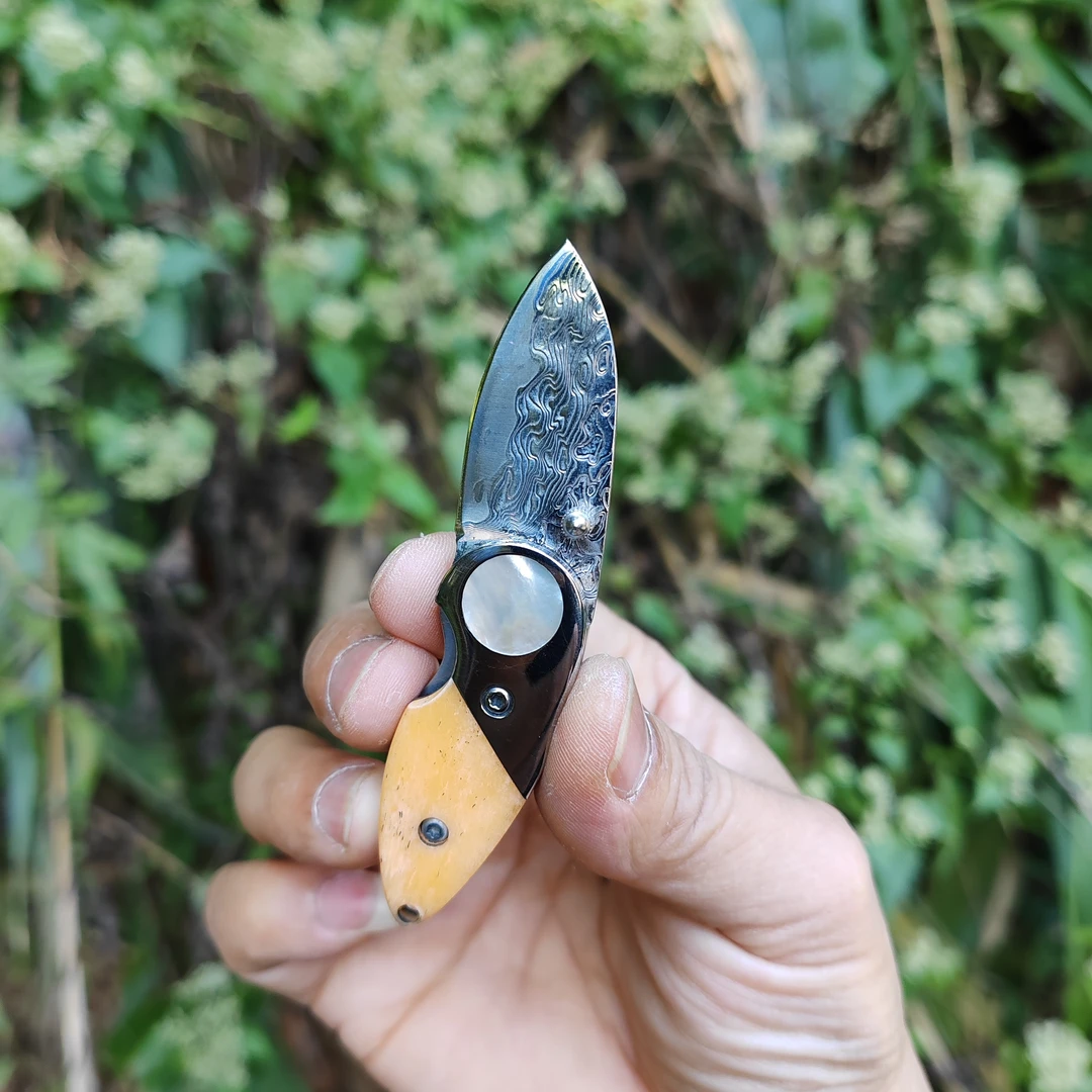 迷你手作折叠刀锋利高硬度大马士革折刀水果刀开箱快递小刀钥匙刀
