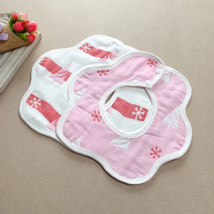 婴儿六层纱布花瓣围嘴男女 宝宝棉围嘴新生儿360度旋转口水巾批发
