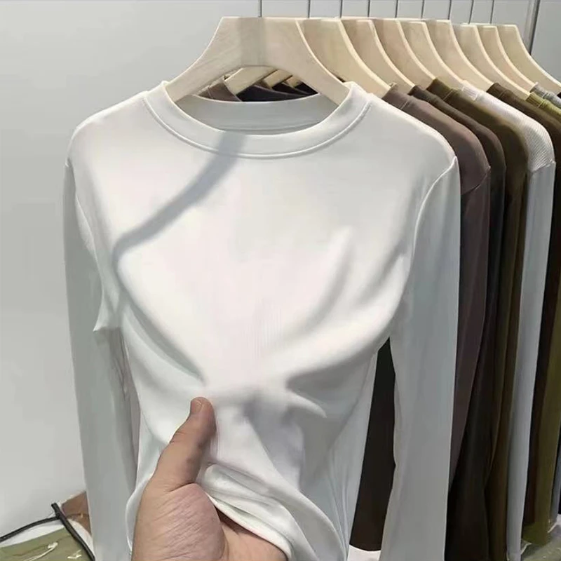高货! 280克春秋圆领显瘦气质纯色时尚打底衫百搭T恤长袖