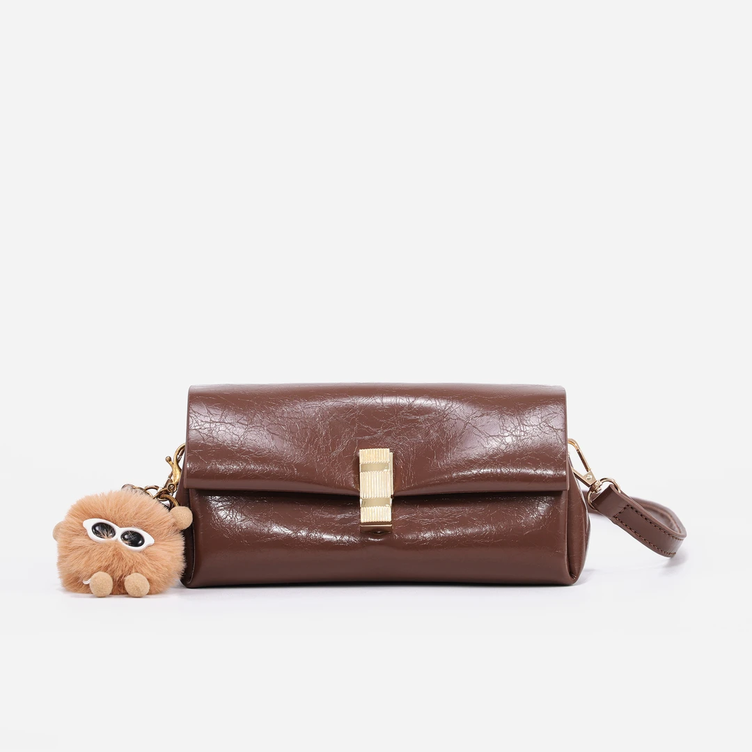 （赠挂饰）时尚百搭女士斜跨包包ABS24086524褐棕