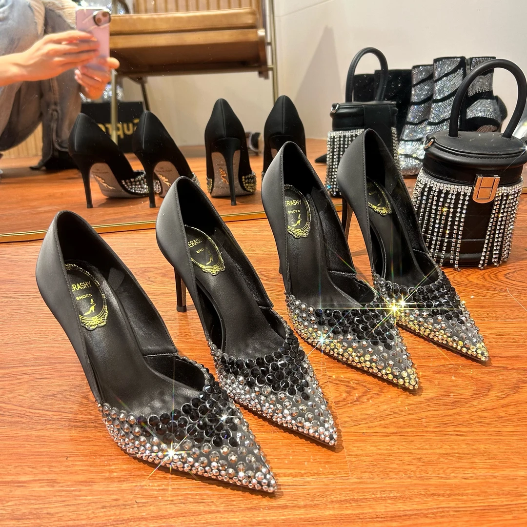 清仓 【黑金盛筵】2025新款满钻黑金高级细跟尖头高跟鞋气质时尚单