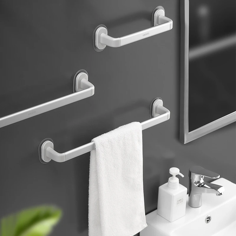 毛巾架免打孔卫生间洗澡吸盘挂架浴巾架子简约壁挂北欧单杆置物杆