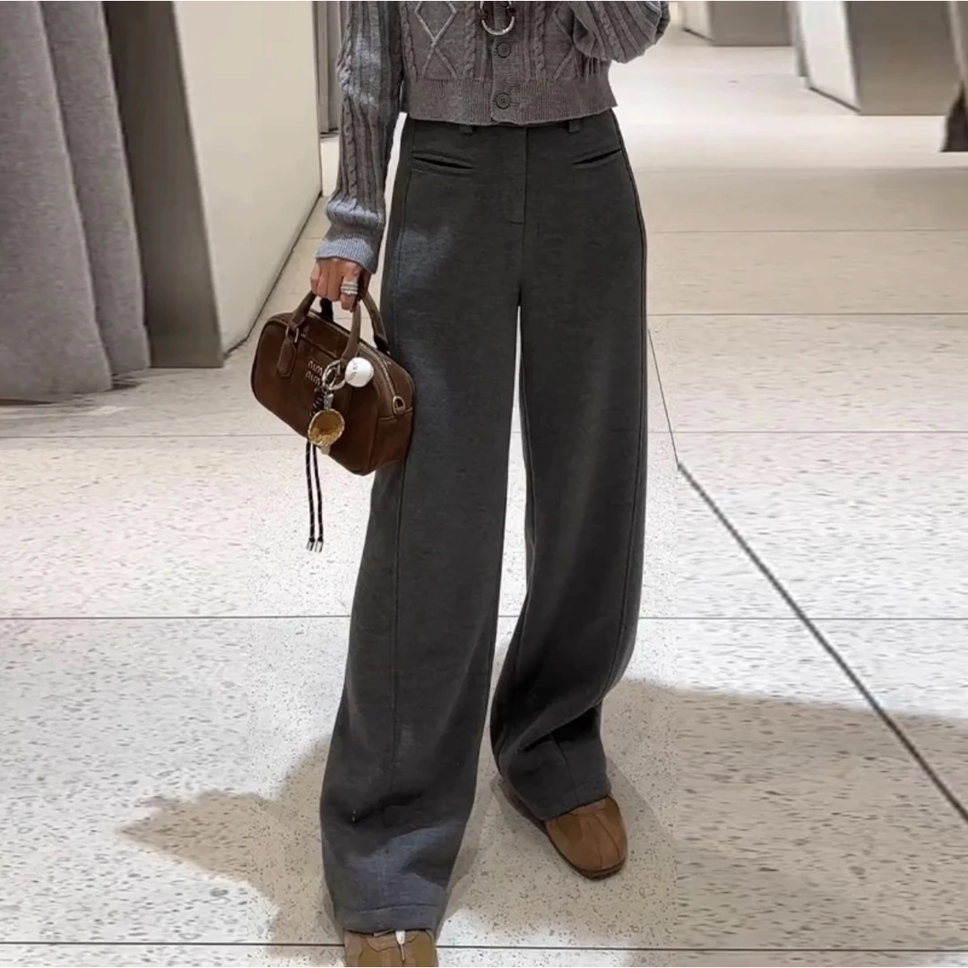 灰色香蕉裤女2025早春季垂感阔腿拖地宽松显瘦窄版直筒休闲裤8103