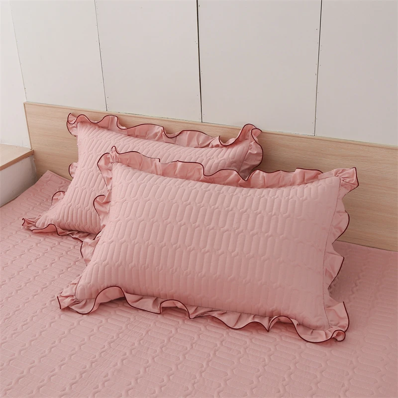 韩版公主风纯棉夹棉荷叶边枕套纯色学生宿舍单人枕头套通用一对装