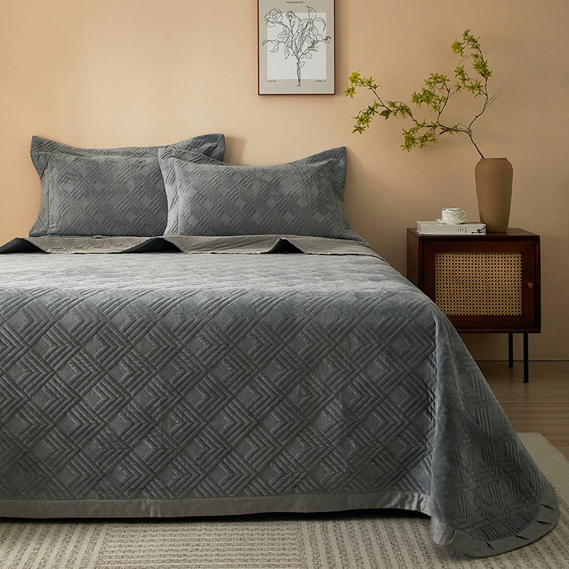 高档轻奢一面婴儿绒一面纯棉床盖双面四季可用加绒加厚牛奶绒纯色