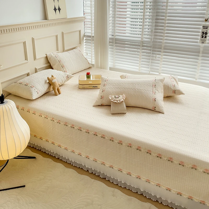 纯色纯棉榻榻米专用床单绗缝床盖四季通用全棉防滑大炕单炕裙套罩