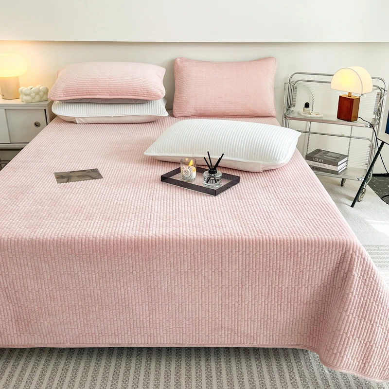 一面天丝一面宝宝绒床盖双面可铺四季通用简约风纯色夹棉床单加厚