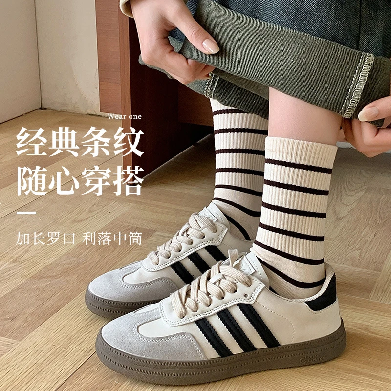 秋冬新款条纹运动堆堆袜吸汗休闲舒适ins韩潮学院风女袜百搭舒适