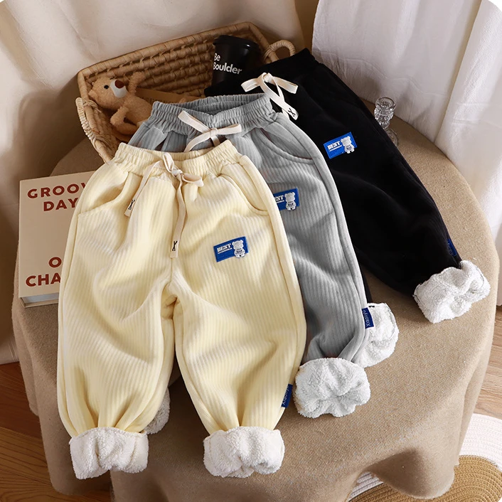 儿童幼儿园神裤外穿冬季加绒男童休闲裤女童加厚运动宝宝保暖裤子