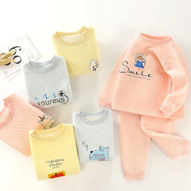 儿童保暖内衣套装中领加厚秋冬宝宝三层夹棉睡衣男童女童秋衣秋裤