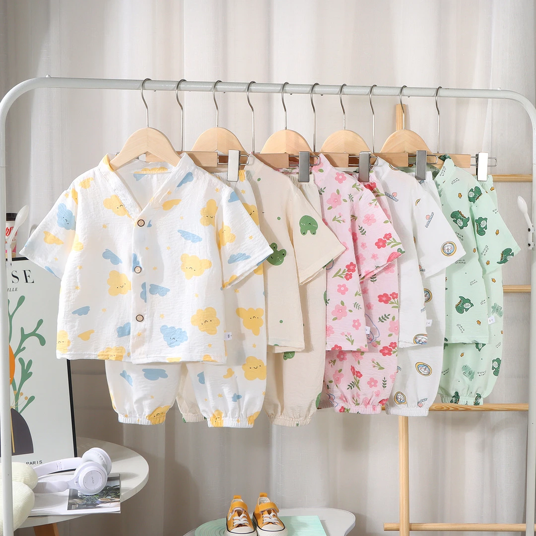 儿童款睡衣婴幼儿短袖开衫家居服套装中大童空调服夏季薄款两件套