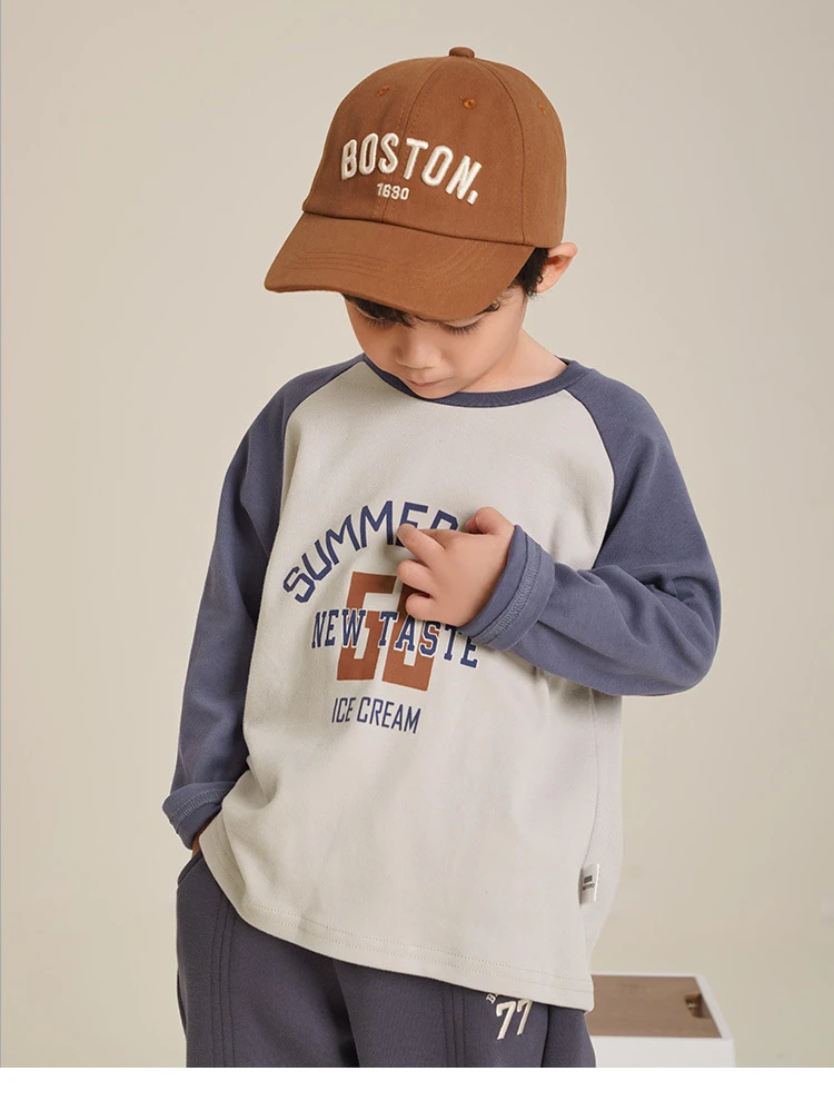 儿童韩版印花插肩长袖T恤春秋新款童装卫衣男女童圆领打底衫上衣