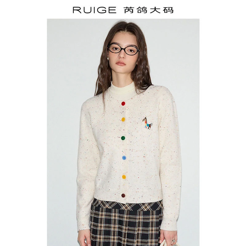 芮鸽大码秋冬女针织外套新款长袖上衣胖mm女装宽松别致气质