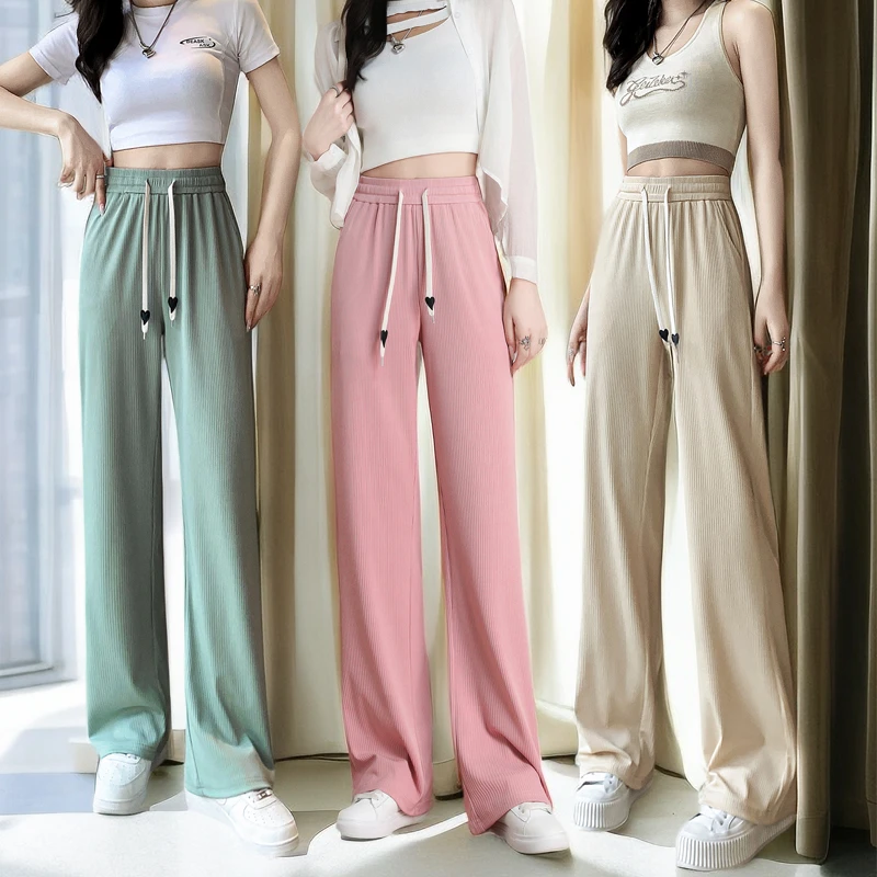 爆款2025新款女夏季窄版阔腿裤小个子冰丝薄款遛弯裤休闲裤直筒裤