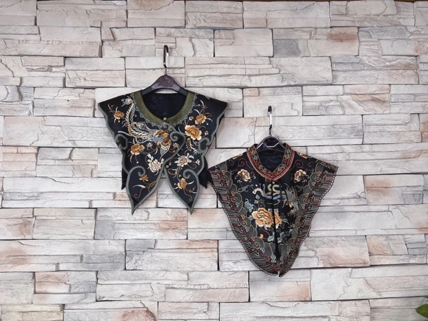 2024新款香云纱100桑蚕丝老料龟裂纹手推绣新中式百搭双面云肩