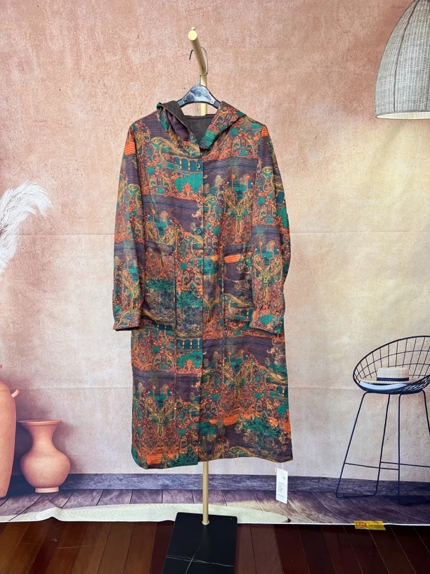 2024秋季新款香云纱100桑蚕丝新中式双面连帽风衣T