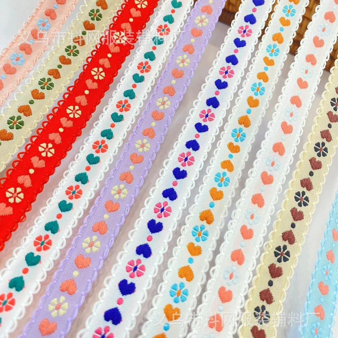 1.5cm木耳边爱心手工DUY百搭蝴蝶结织带发饰刺绣头饰包边带