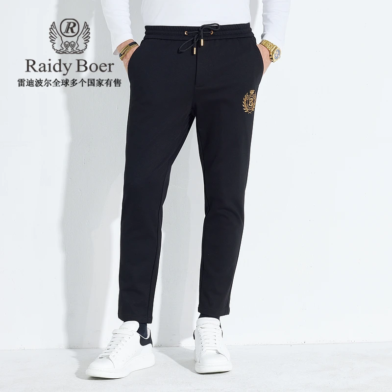 【弹力不拘束】雷迪波尔男秋冬裤子时尚刺绣图案针织休闲裤3013-70