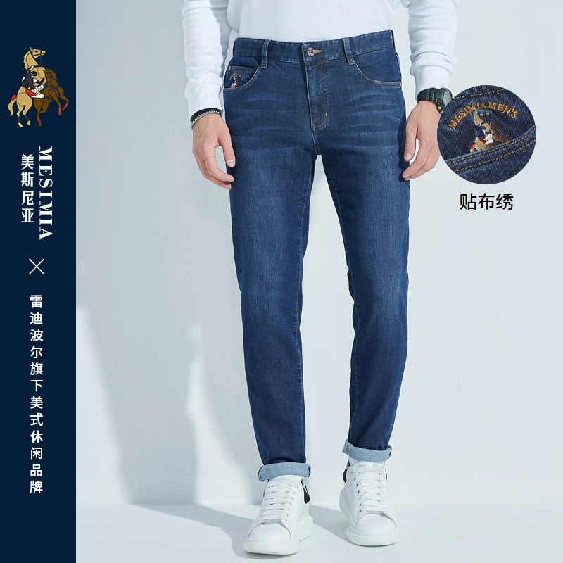 雷迪波尔/美斯尼亚男士时尚休闲贴布绣图案棉氨混纺牛仔裤6155-50
