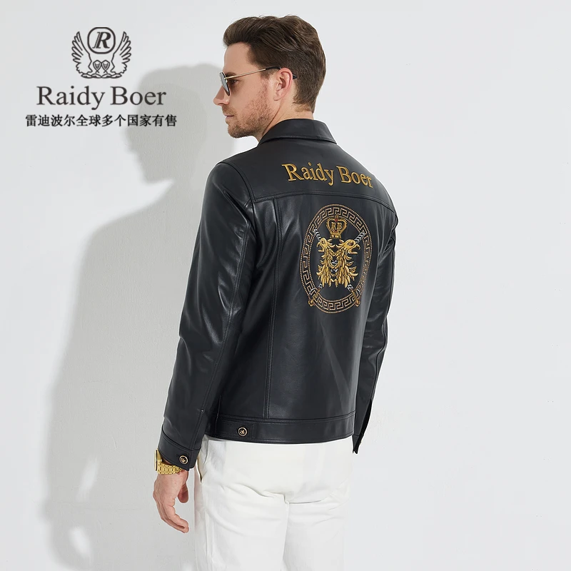 【绵羊皮革】雷迪波尔秋冬男士真皮刺绣双头鹰翻领皮衣男款2015-70