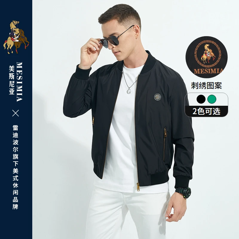 雷迪波尔/美斯尼亚秋冬男装针织棒球领刺绣胸章休闲夹克外套3032