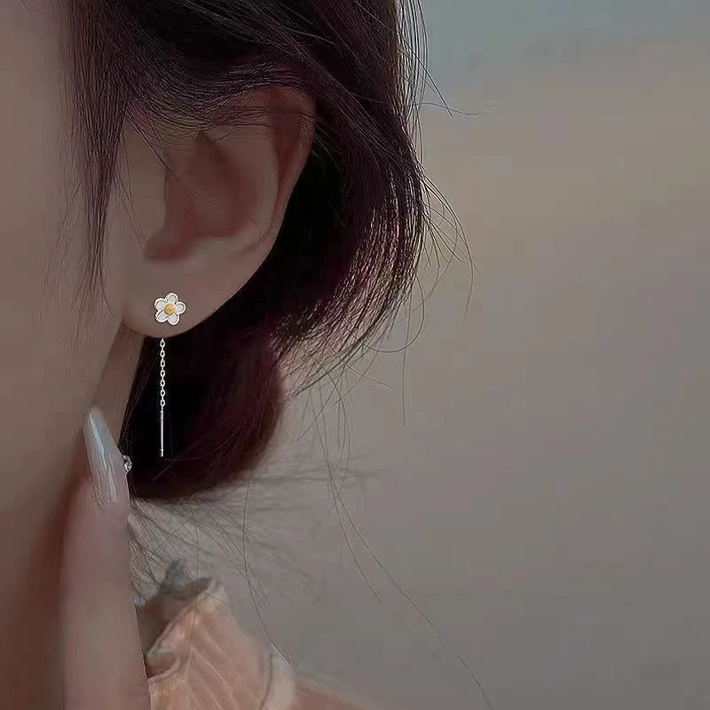 925银耳饰 蛋黄花朵耳线小众耳环轻奢新年新款爆款银镀耳钉女