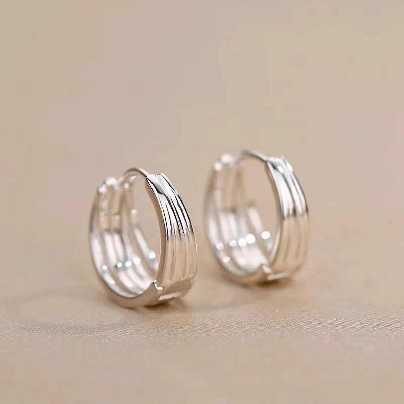 925银耳饰 多层线条耳扣新款爆款轻奢小众设计感高级耳环银镀耳饰
