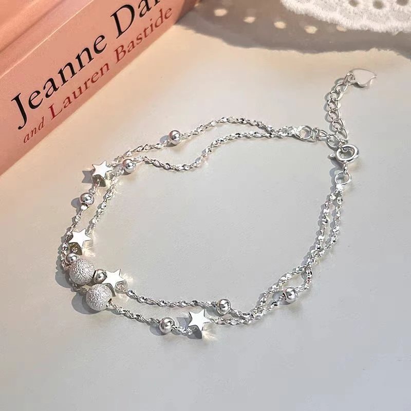 925银手链 满天星星双层手链轻奢女闺蜜设计感百搭圆珠银镀手饰