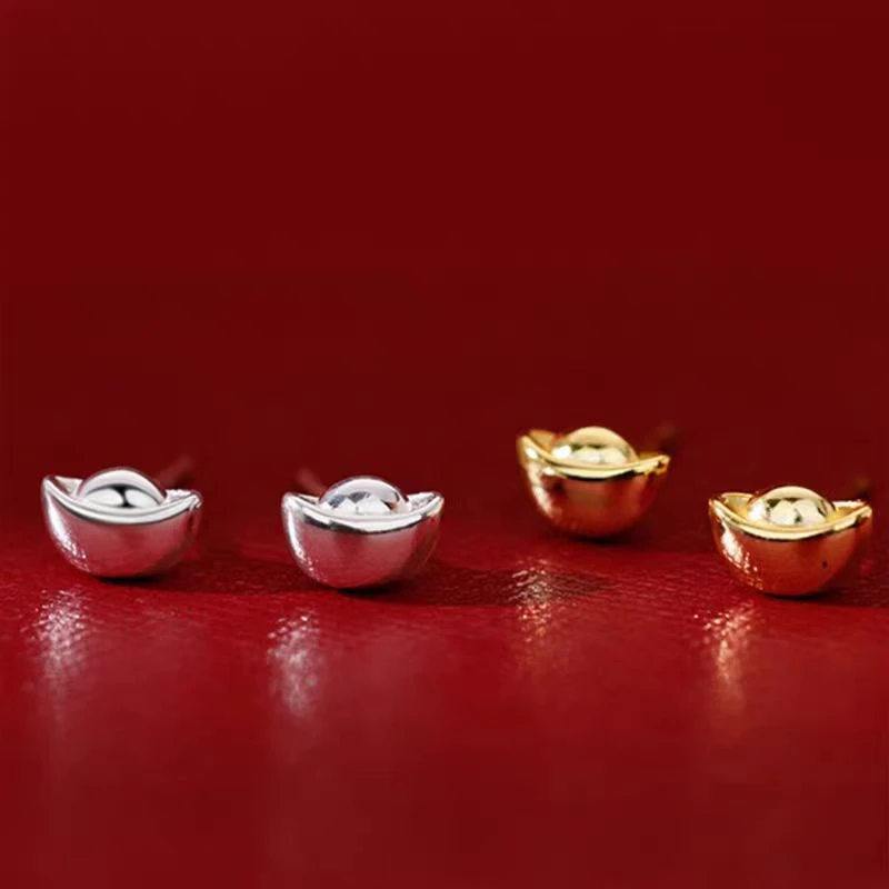 925银耳饰 元宝耳钉女新中式国潮简约小众设计感轻奢气质百搭耳饰