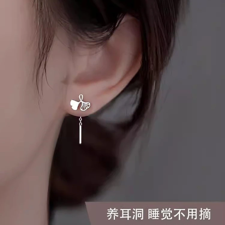 925银耳饰 银杏手工树叶复古文艺风清新长款流苏耳饰女中国风耳环