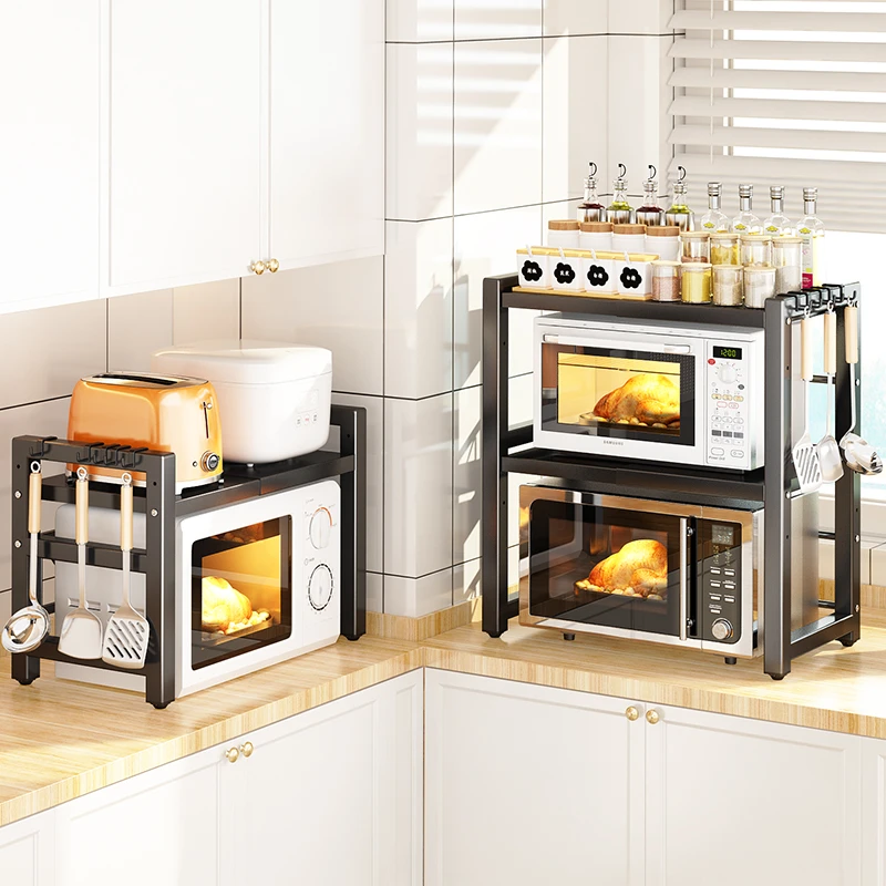 易柏厨房收纳架台面微波炉电饭煲烤箱小家电置物架加厚可伸缩家用