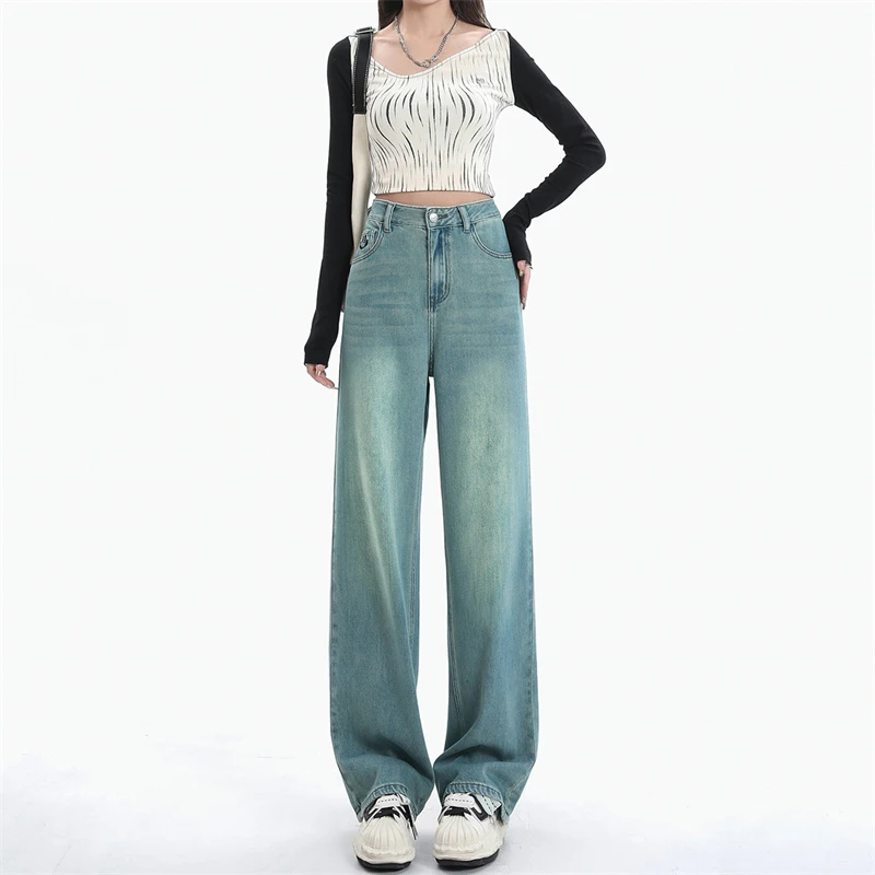 TY140#直筒牛仔裤女2024年春季新款高腰百搭显瘦外穿窄版阔腿裤子