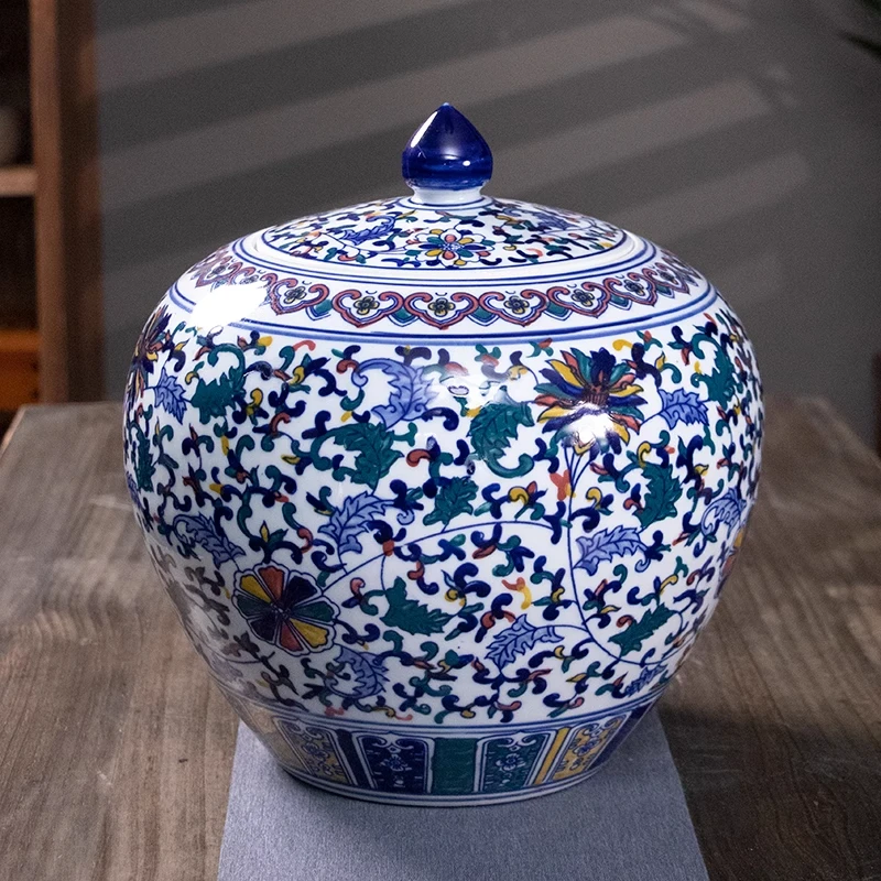 景德镇陶瓷米缸油缸茶叶罐10/20/30斤防潮家用密封带盖储物罐