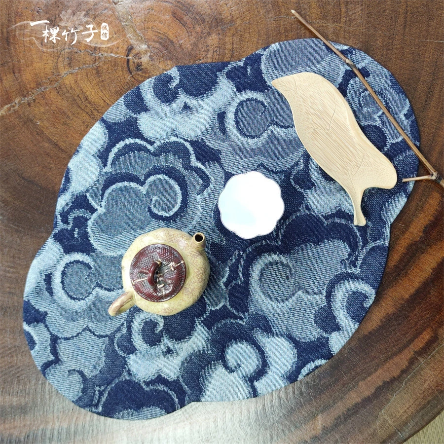 中式祥云牛仔棉布茶垫小茶席隔热垫茶道功夫茶壶垫禅意桌旗桌布