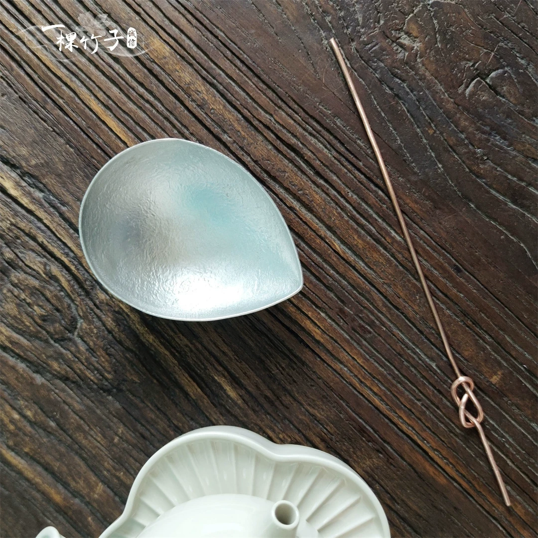 纯锡手工小茶则哑光锤纹复古茶荷赏茶器投茶器茶道茶针茶勺茶拨