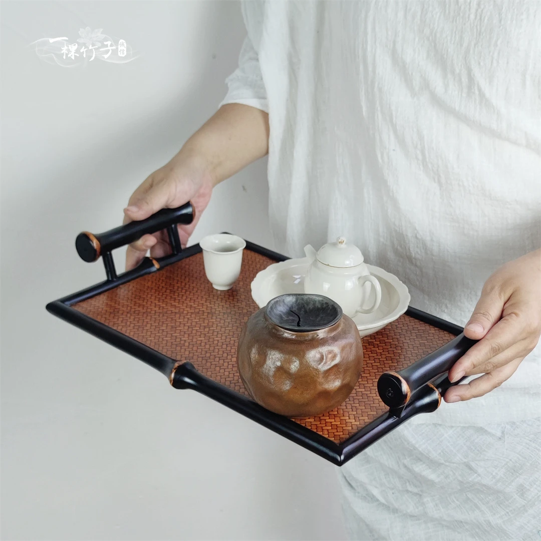 筇竹竹编茶托盘干泡台茶具收纳盘茶盘家用文玩侘寂奉茶盘壶托茶台