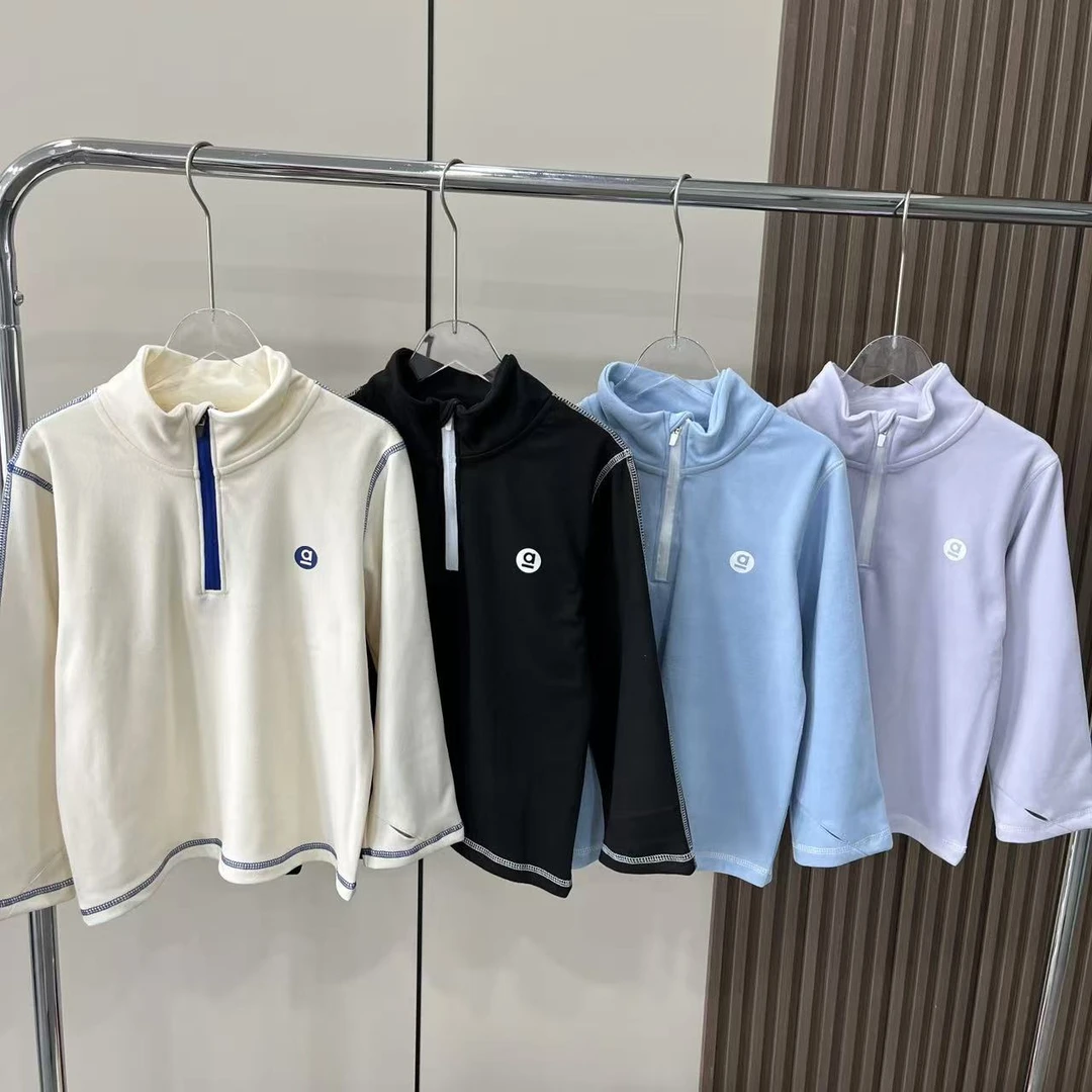 男女童秋冬2024新款中领运动长袖T恤儿童拉链半开襟上衣