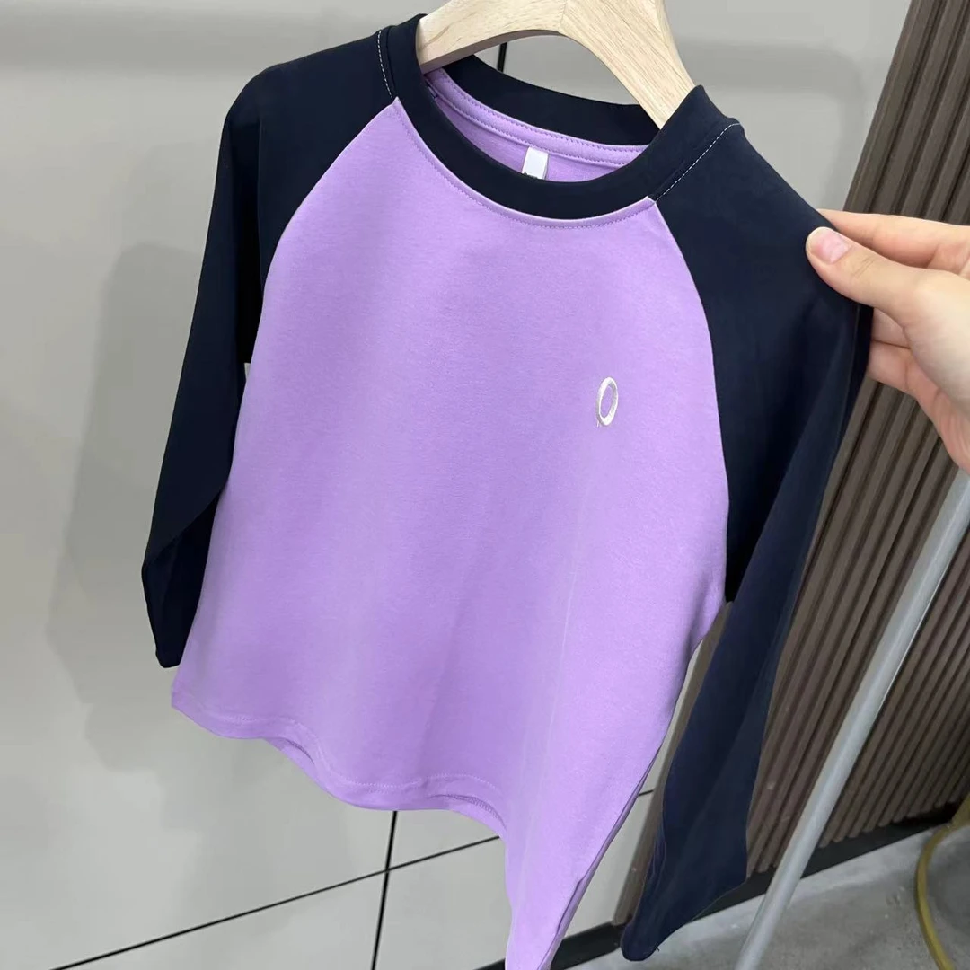 儿童男女童秋季圆领撞色时髦插肩长袖T恤休闲运动时尚大童