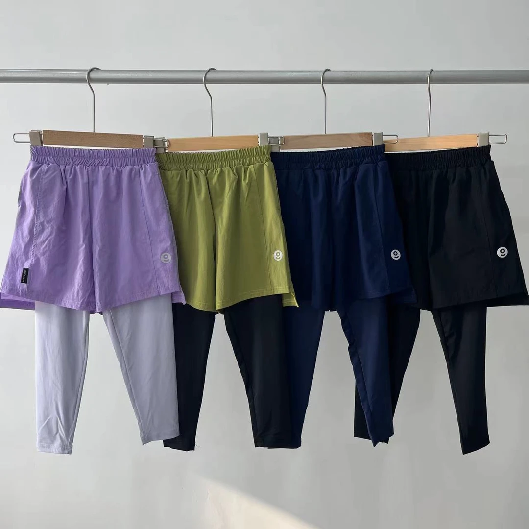 儿童假两件瑜伽裤男女童速干凉感健身裤跑步运动裤高腰紧身裤