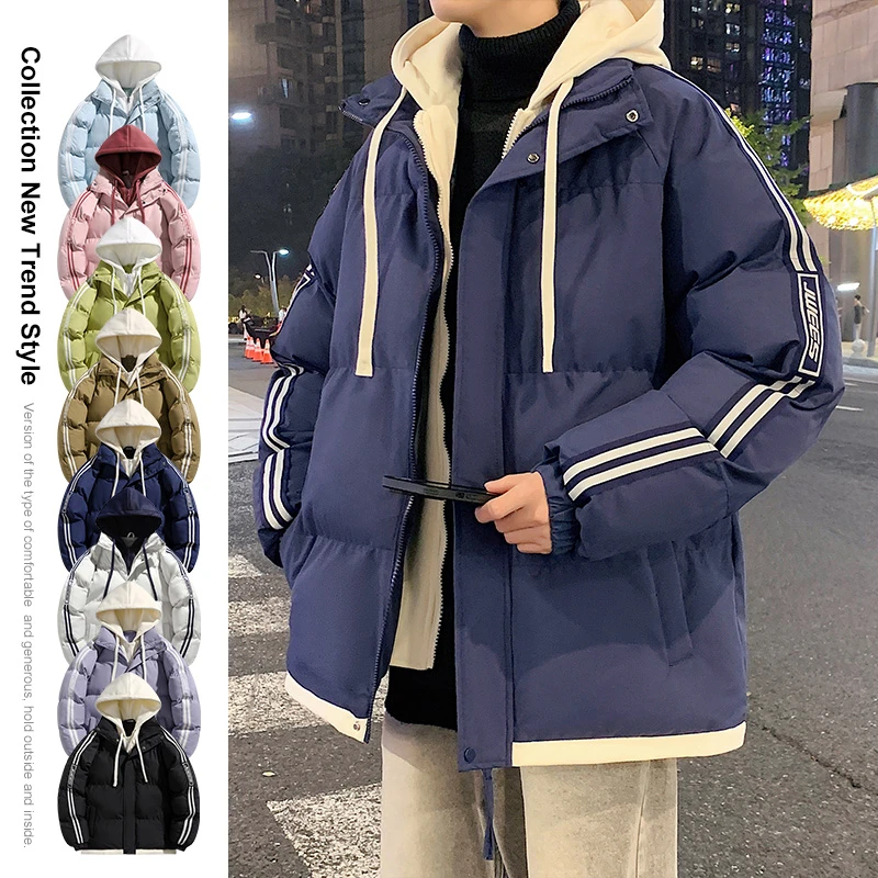 啄木鸟羽绒棉服男士冬季加厚保暖假两件棉衣连帽情侣冬装棉袄外套