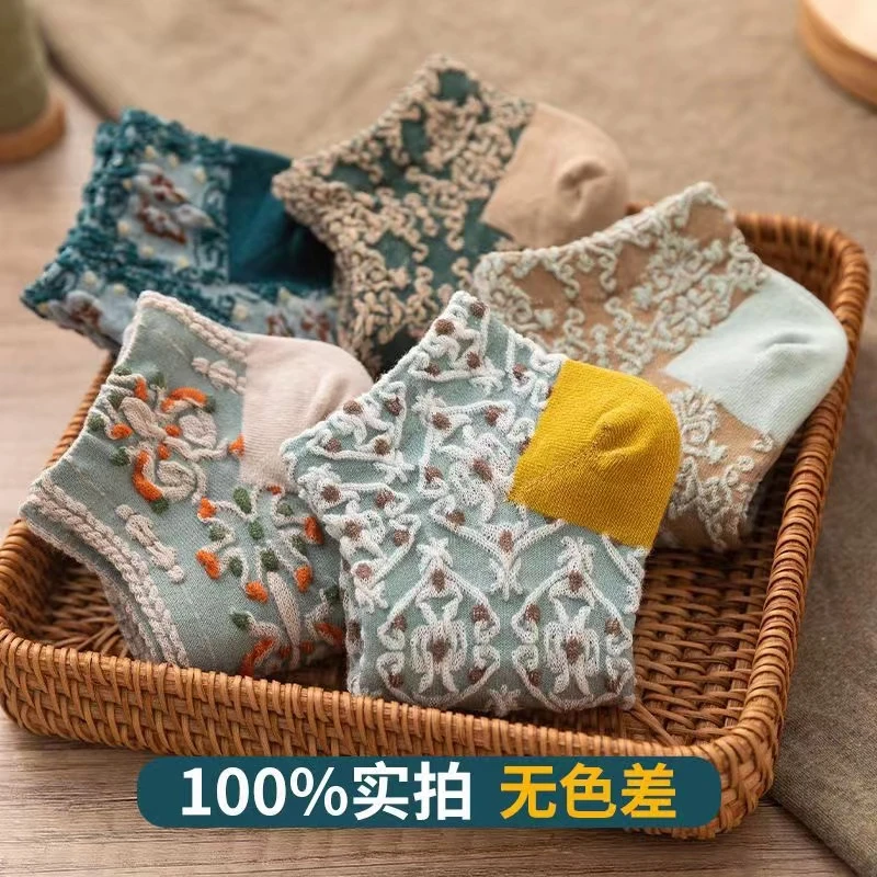 宫廷复古立体浮雕袜甜美繁花森系ins穿搭袜