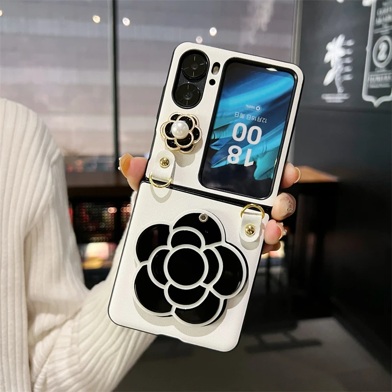 oppofindn3flip手机壳折叠屏Find n2flip茶花补妆镜斜挎挂绳手提