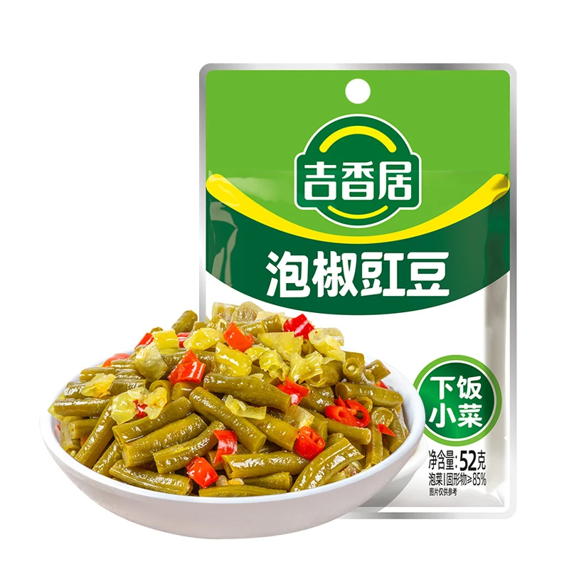 吉香居榨菜泡椒豇豆52g/袋开味小包咸菜缸豆四川酸豆角早餐下饭菜