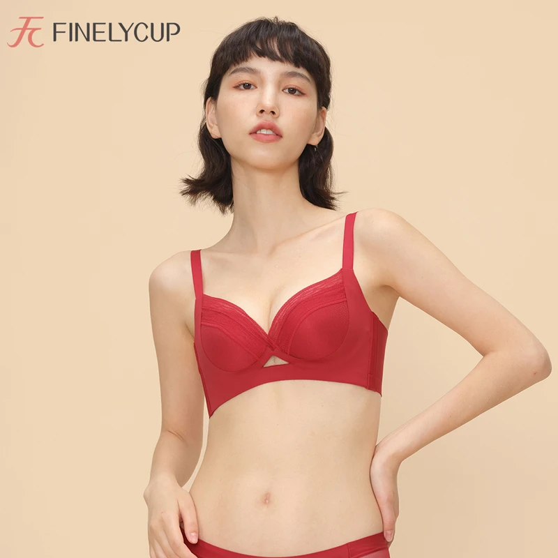 梵妳卡波本命年调整型女士红色小胸内衣无钢圈聚拢收副乳蕾丝文胸