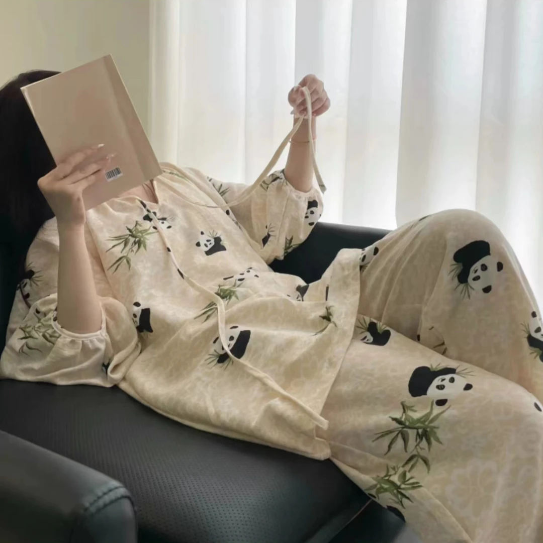 【现货】中国风睡衣女套装2024春秋爆款国潮水墨印花薄款长袖家居服