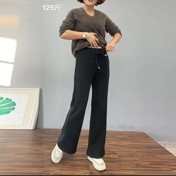 加绒微喇裤仿羊绒显瘦垂顺百搭时尚高腰打底灰色运动针织冬休闲