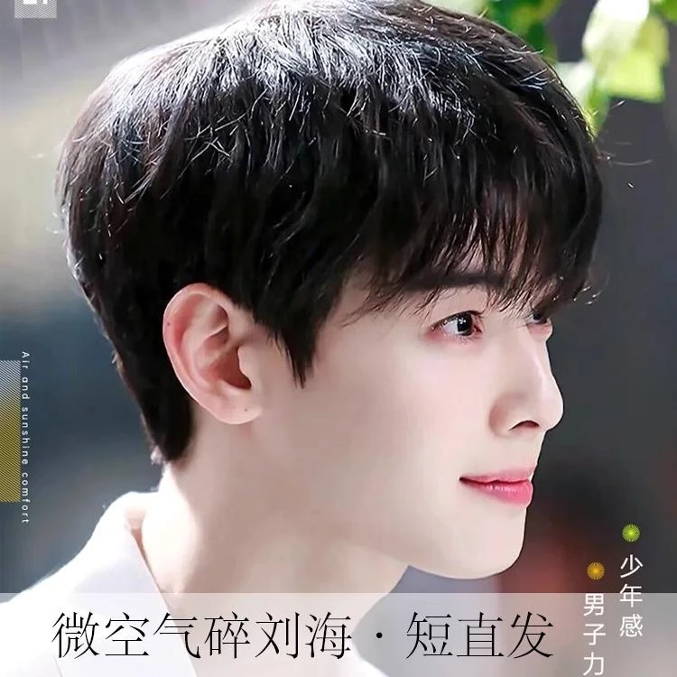假发男短发优质真发韩版帅气男生真发逼真蓬松递针男士假发套短发