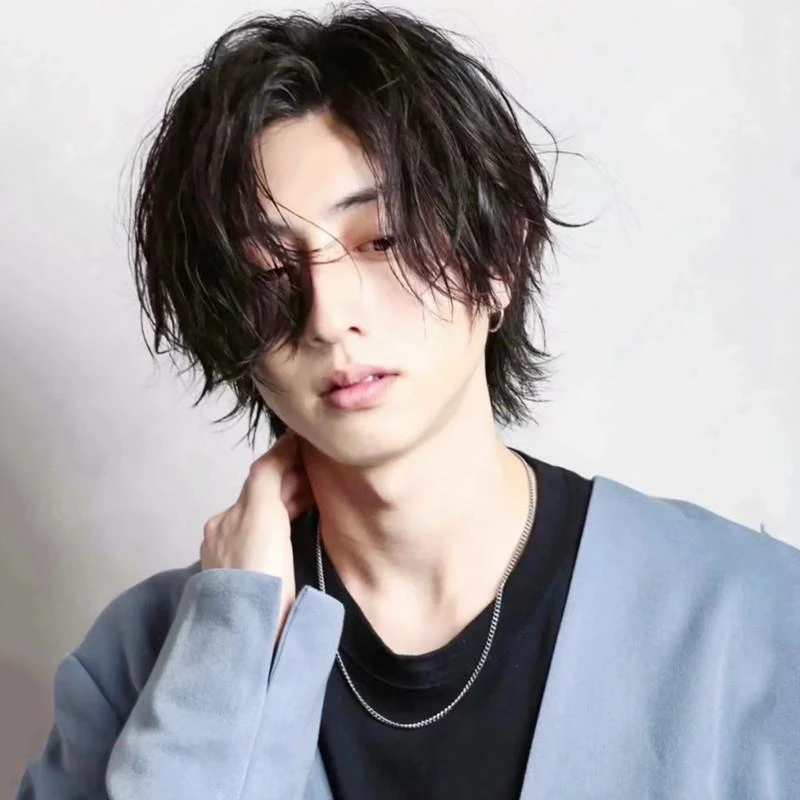 狼尾假发男短发日系男生武士头韩版帅气鲻鱼头蓬松自然仿真全头套