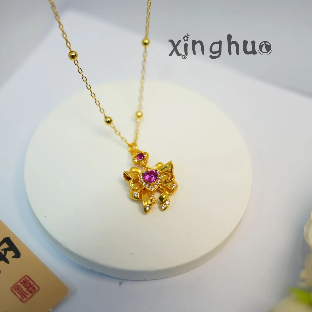 铜合金项链 【煋火原创】紫色蔷薇微笑创意设计时尚百搭气质项链